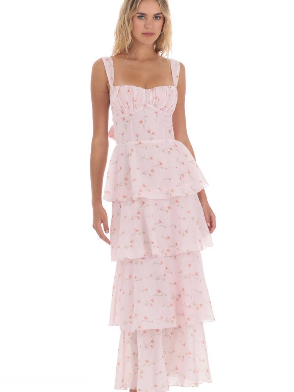 Lucy In The Sky Light Pink Floral Tiered Maxi Dress Nwt Large